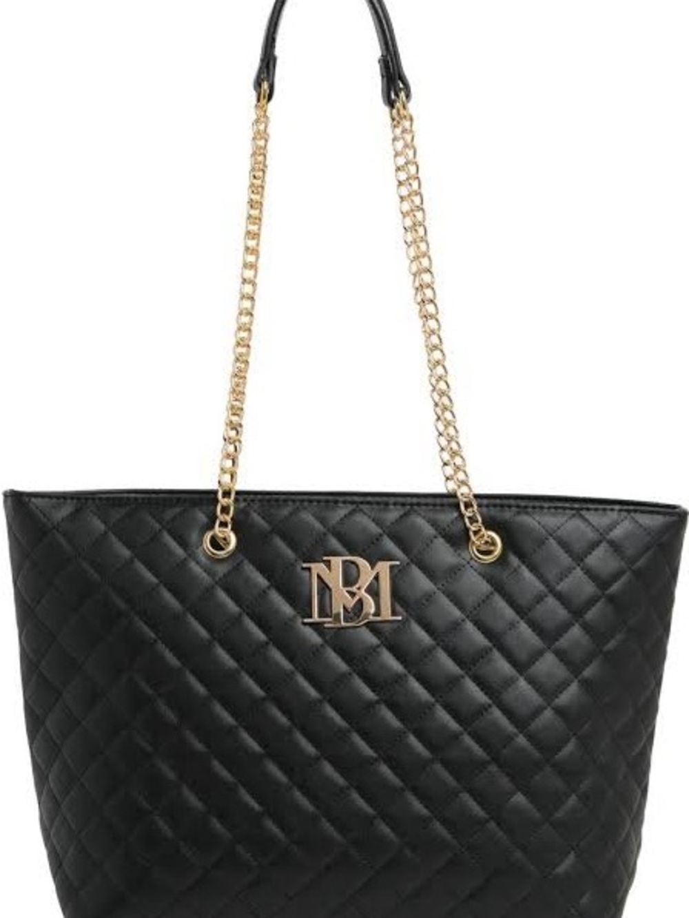 Badgley Mischka Black Quilted Tote with Gold Chain Detail